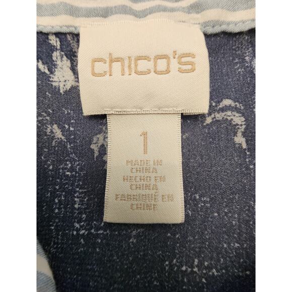 Chico's Women's Button Up Top SZ 1 Round Hem Sheer Back - Picture 8 of 12